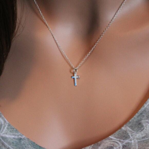 Sterling Silver Simple Cross Necklace, Cross Necklace, Silver Cross Necklace - Picture 1 of 3